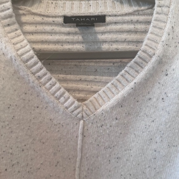 Tahari V-Neck Donegal Ribbed Knit Sweater Cream XL - Picture 2 of 5